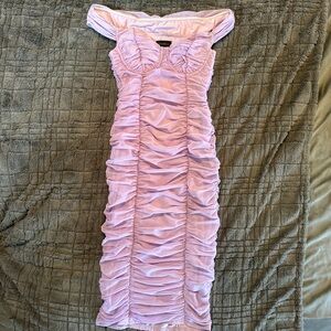 MAJORELLE Lilac Ruched Midi Dress